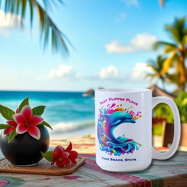 Caneca De Café Golfinho Colorido (Colorful Dolphin Splash-Fisherman Core-Dopamine Dressing-Summer Mug-Beach Mug)