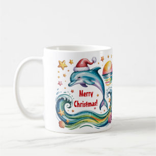 Caneca De Café Golfinho de Natal no Paraíso Tropical