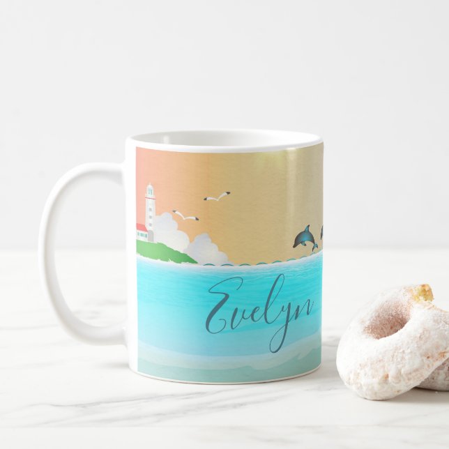 Caneca De Café Golfinho de Praia (Com Donut)
