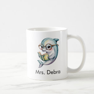 Caneca De Café Golfinho Fofo Lendo um Livro Personalizado