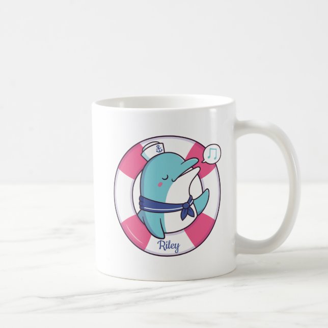 Caneca De Café Golfinho Marinheiro Bonito, Personalizado (Direita)