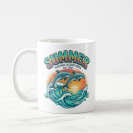 Caneca De Café Golfinho retrô tropical / férias de verão na praia