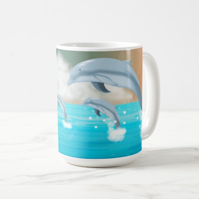 Caneca De Café golfinho saltando no oceano (Frente Esquerda)