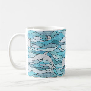 Caneca De Café Golfinhos De Vidro Arrefecidos Do Oceano Azul