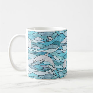 Caneca De Café Golfinhos De Vidro Arrefecidos Do Oceano Azul