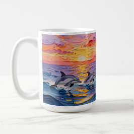 Caneca De Café Golfinhos Impasto e Ondas do Oceano