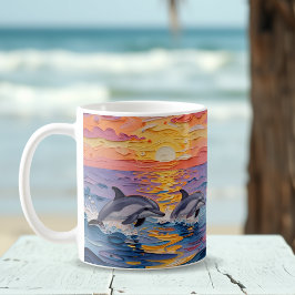 Caneca De Café Golfinhos Impasto e Ondas do Oceano