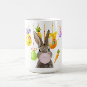 Caneca De Café Goma-bolha rosa soprada no coelho felz pascoa