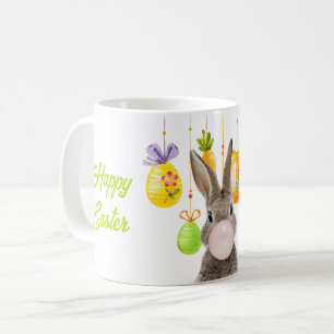 Caneca De Café Goma-bolha rosa soprada no coelho felz pascoa