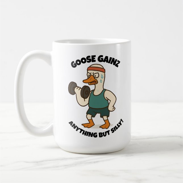 Caneca De Café Goose Gainz – Funny Goose Gym Workout Design (Esquerda)
