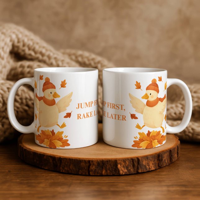 Caneca De Café Goose Jump First Rake Later Funny Autumn Mug (Criador carregado)