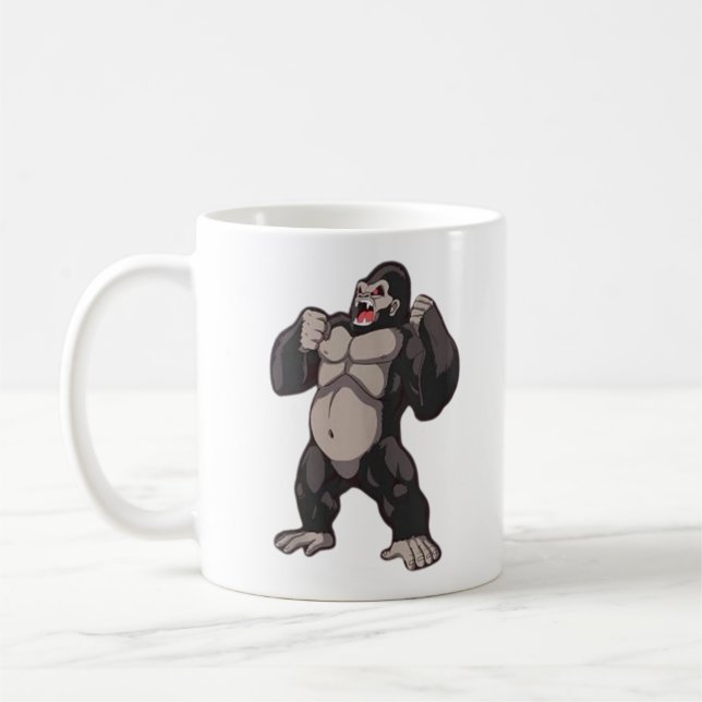 Caneca De Café Gorila Rugindo Macaco Primata (Esquerda)