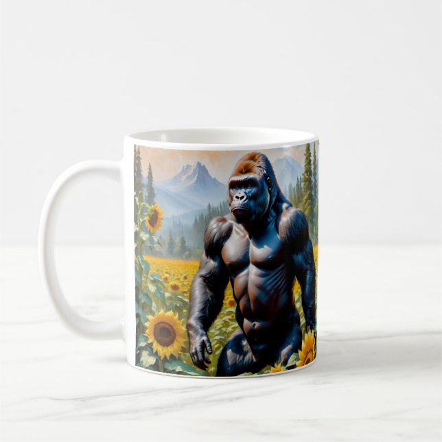 Caneca De Café Gorilla Ape Em Um Campo De Girassol (Esquerda)