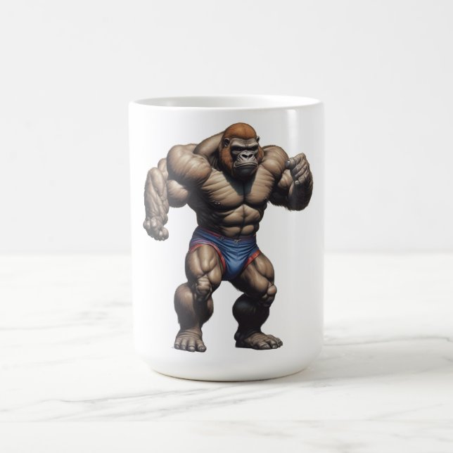 Caneca De Café Gorilla Bodybuilder Pop Art Cartoon Drawing (Centro)