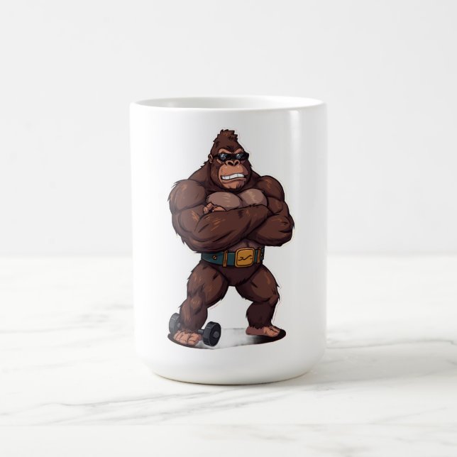 Caneca De Café Gorilla Bodybuilder Weight Lifter Pop Art Cartoon (Centro)