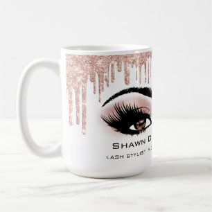 Caneca De Café Gotas de Brilhante Rosa de Eyelashes Castanhos