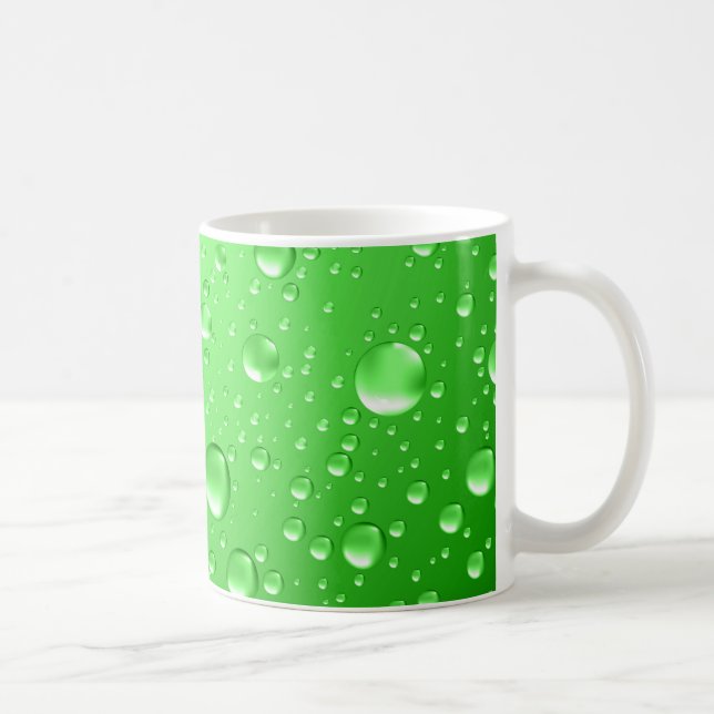 Caneca De Café Gotas de chuva Abstrato verde brilhante metálico (Direita)