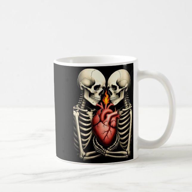 Caneca De Café Gothic Skull Couple Flaming Heart Dark Romance Sty (Direita)