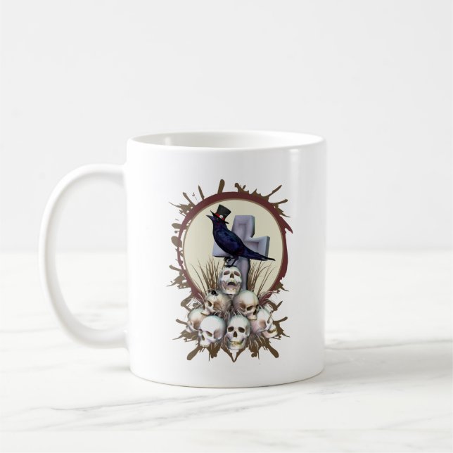 Caneca De Café Gótica Raven em Pilha de Peles Pássaros (Esquerda)