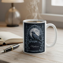 Caneca De Café Gótico Corvo Lua Cheia Academia Sombria