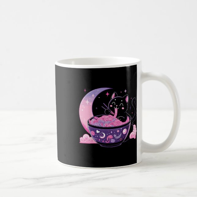 Caneca De Café Gótico de Pastel Aestético Kawaii Cat Comendo Rame (Direita)