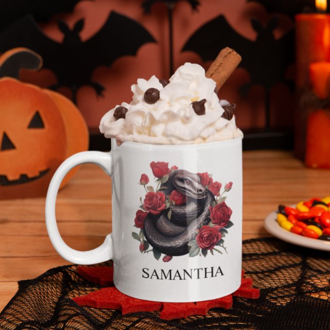 Caneca De Café Gótico preto em Rosas de aquarela (Criador carregado)