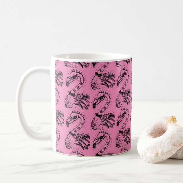 CANECA DE CAFÉ GÓTICO PUNK ROCKER FLAMINGO, HÁBULAS, CABELO ESPIR (Com Donut)