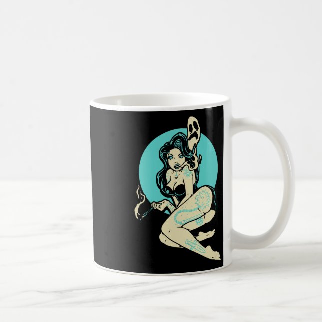 Caneca De Café Gótico Tatuado Menina Horror Ghost Moon Rockab (Direita)