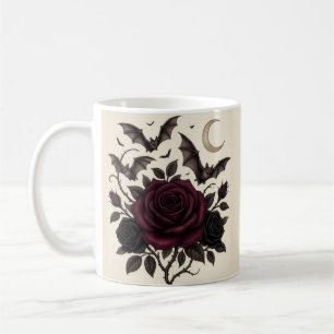 Caneca De Café Gótico Vampiro Borgonha Rosa Escura Floral Hallowe