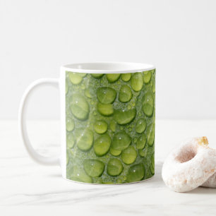 Caneca De Café Gotículas de Água Folha Verde Padrão da Natureza