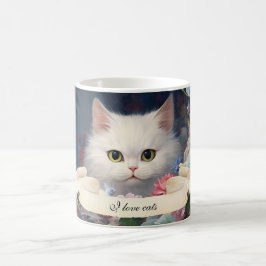 Caneca De Café Gourgee White Cat E Flores Girly Custom Mug