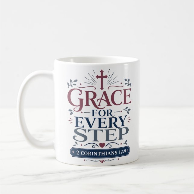 Caneca De Café Graça Para Cada Passo Citação da Escritura Matinal (Esquerda)