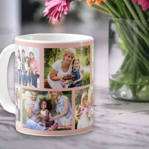 Caneca De Café Grade de Alvenaria Rosa Suave Colagem de 8 Fotos