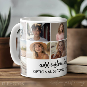 Caneca De Café Grade de colagem de 12 fotos - 2 caixas de texto -