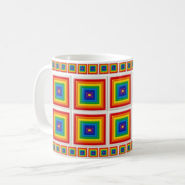 Caneca De Café Grade Geométrico Arco-íris (Frente Esquerda)