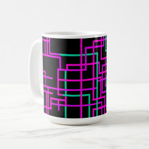 Caneca De Café Grade Geométrico Rosa e Turquesa