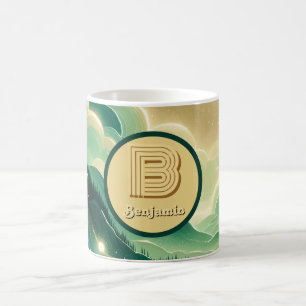 Caneca De Café Gradient Emerald Kelly Green Glitter Monograma