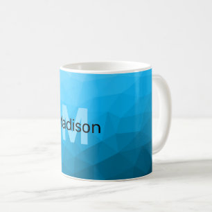 Caneca De Café Gradiente de ciano azul padrão de malha geométrica