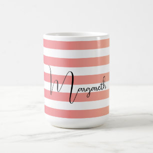Caneca De Café Gradiente Rosa Personalizado Listras Nome Preto