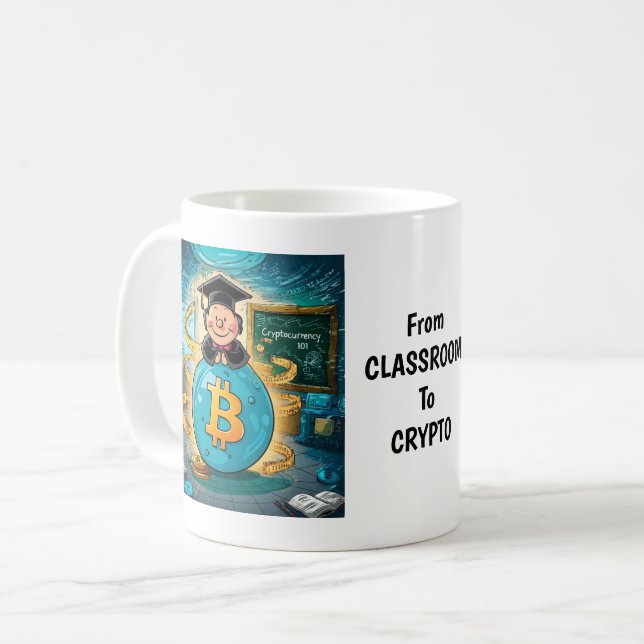 Caneca De Café Graduação de Criptomoeda Personalizada (Frente Esquerda)