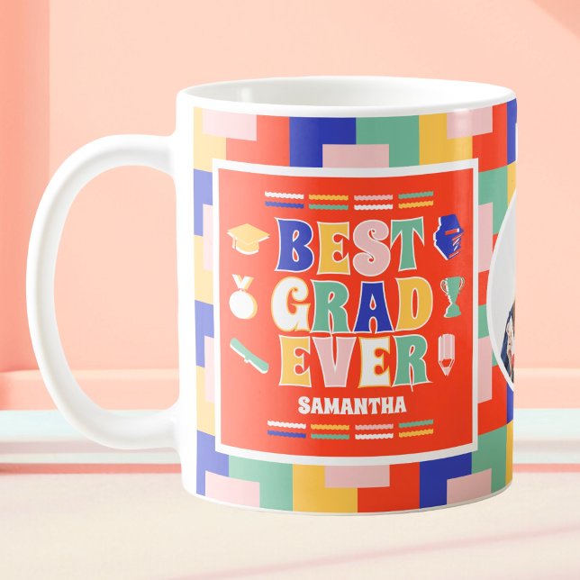 Caneca De Café Graduação de Foto Vermelha com Melhor Formando Ret (Criador carregado)