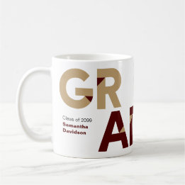 Caneca De Café Graduação de Letras Ângulo Grande e Dourado Maroon