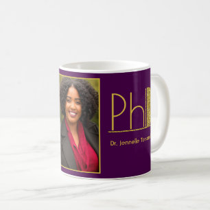 Caneca De Café Graduação de PhD de Foto Roxo Dourada com Largura