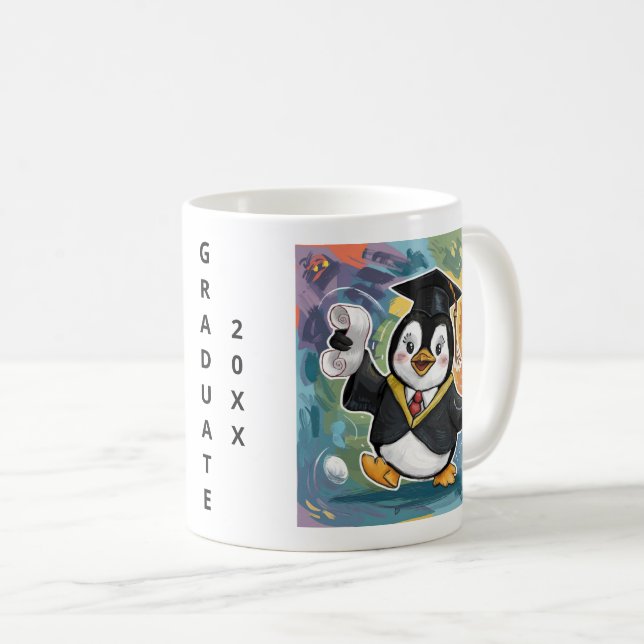 Caneca De Café Graduação de pinguins personalizada (Frente Esquerda)