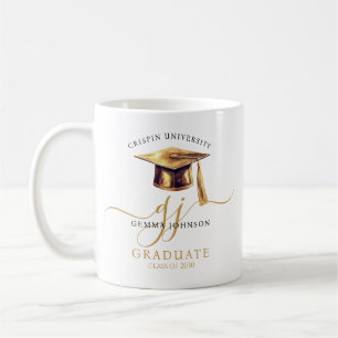 Caneca De Café Graduação Minimalista de Script Dourado Moderno