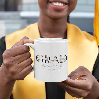 Caneca De Café Graduação Personalizada de Flor Selvagem