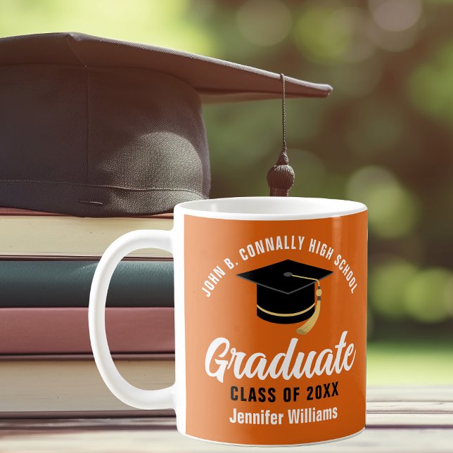 Caneca De Café Graduação Personalizada do Formando Branco Laranja (Criador carregado)