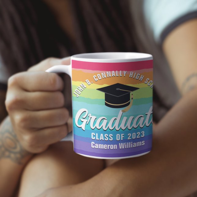 Caneca De Café Graduação Personalizada LGBTQ do Formando Arco-Íri (Criador carregado)