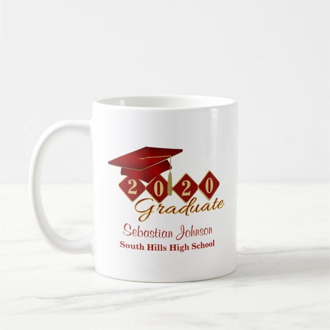 Caneca De Café Graduação Personalizada Vermelho e Dourado 20XX (Esquerda)
