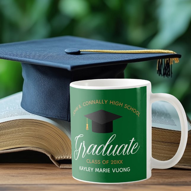 Caneca De Café Graduação Verde Personalizada (Criador carregado)